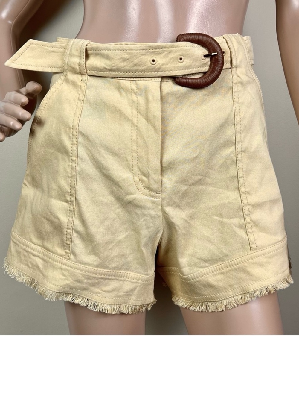 NEW JONATHAN SIMKHAI REVOLVE BEIGE HIGH-WAISTED SHORTS - Picture 2 of 11